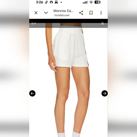 Monrow Easy Shorts Women's High Waist Pull On Cream Ivory Shorts - Picture 2 of 7